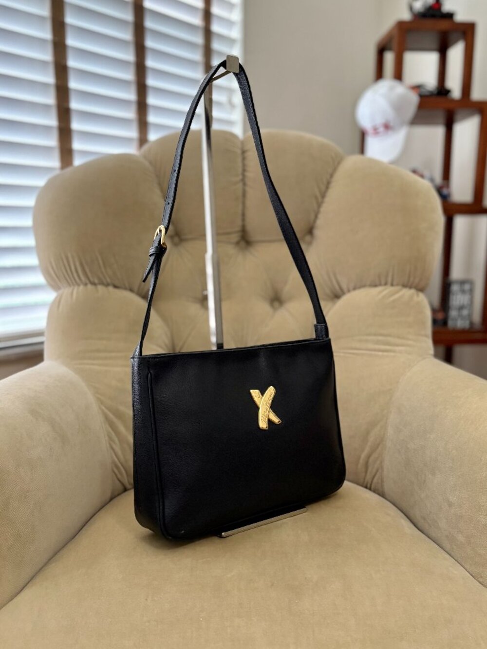 VTG Auth PALOMA PICASSO Black Genuine Leather Iconic "X" Satchel Shoulder Bag - Picture 2 of 5